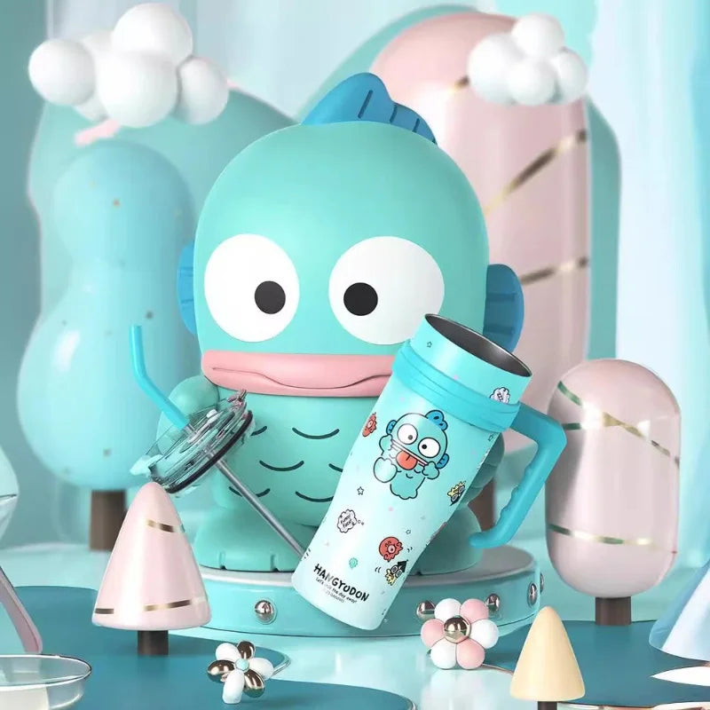 (FREE SHIPPING) Sanrio Family Characters Portable Water Cup Large Capacity Metal Straw Thermos Cold Hot Drink