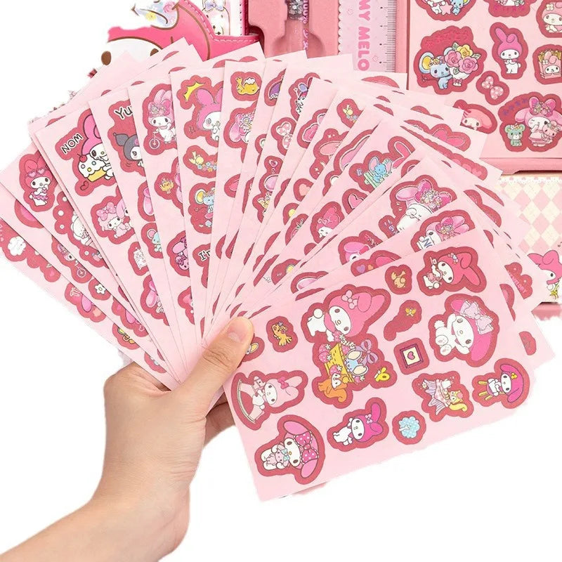 (FREE SHIPPING) Sanrio Stationery Set My Melody Kuromi Hard Cover Journal Notebook Stickers Pen Ruler Gift Pack School Supplies