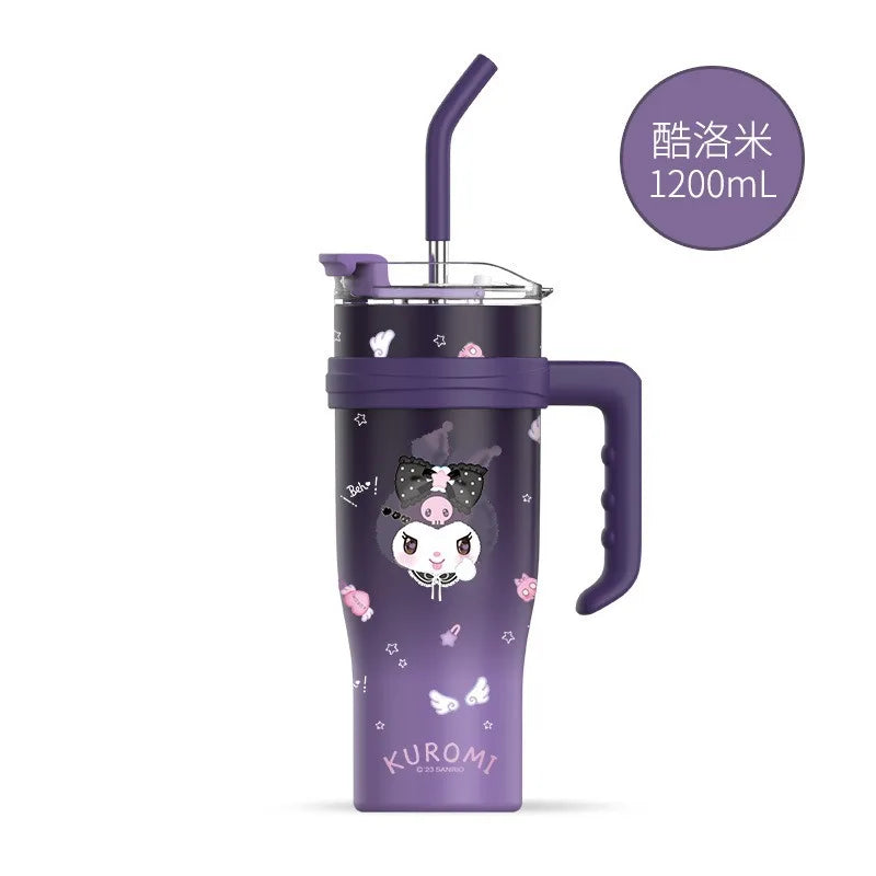 (FREE SHIPPING) Sanrio Family Characters Portable Water Cup Large Capacity Metal Straw Thermos Cold Hot Drink