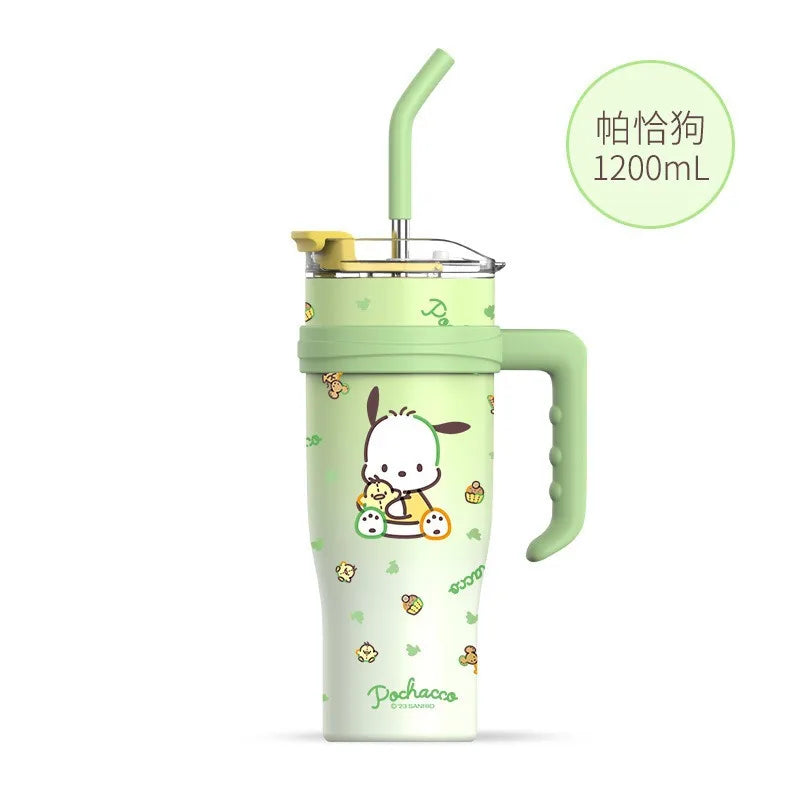 (FREE SHIPPING) Sanrio Family Characters Portable Water Cup Large Capacity Metal Straw Thermos Cold Hot Drink