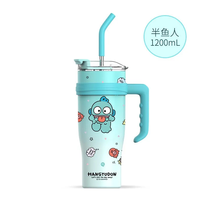 (FREE SHIPPING) Sanrio Family Characters Portable Water Cup Large Capacity Metal Straw Thermos Cold Hot Drink