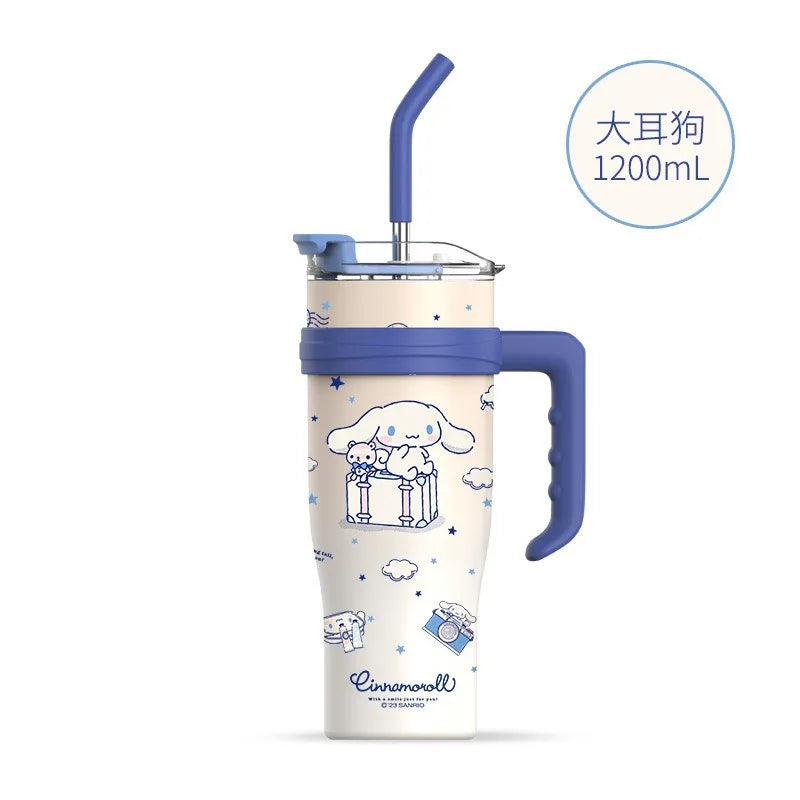 (FREE SHIPPING) Sanrio Family Characters Portable Water Cup Large Capacity Metal Straw Thermos Cold Hot Drink